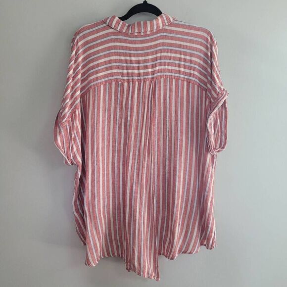 Lucky brand 3X linen blend tie open back striped button down blouse preppy nauti - Picture 3 of 10